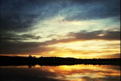 Scenic view of calm lake at sunset