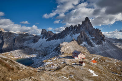 Scenic view of snowcapped mountains against sky