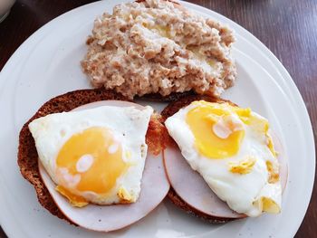 Close-up of breakfast served on plate