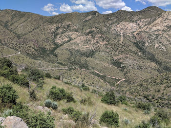 Scenic view of landscape and mountains against sky