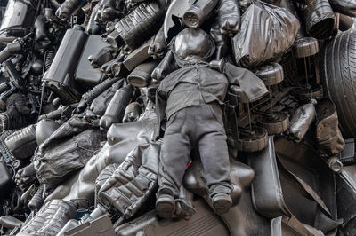 High angle view of statues