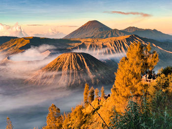 Scenic view of mountains against sky during sunrise moment