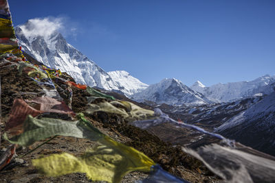 Island peak and the summit of llotse (left) in nepal's khumbu valley.