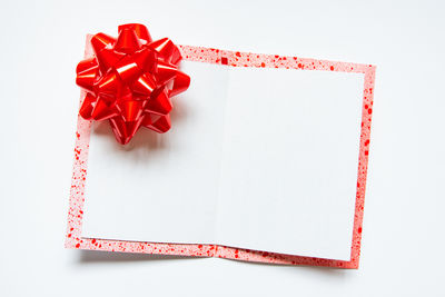 High angle view of red box against white background