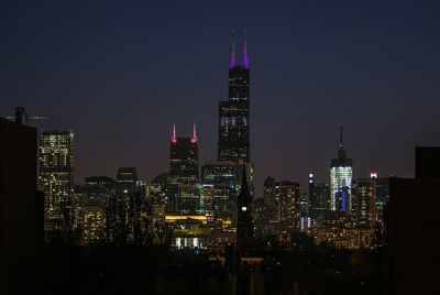 Illuminated cityscape at night