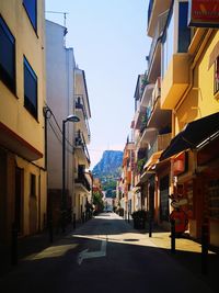 Empty alley amidst buildings in city
