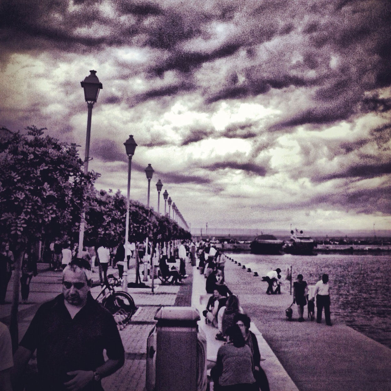 sky, cloud - sky, cloudy, street light, water, sea, cloud, weather, overcast, nature, beach, scenics, lighting equipment, tranquility, tree, outdoors, dusk, tranquil scene, horizon over water