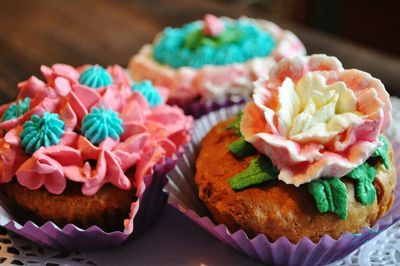 Close-up of cupcakes on table