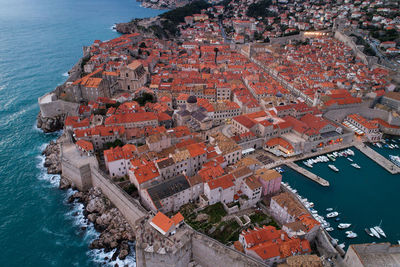 High angle view of buildings in city