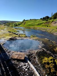 Scenic view of landscape against clear sky