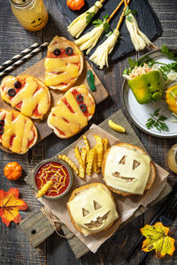 High angle view of fruits on table