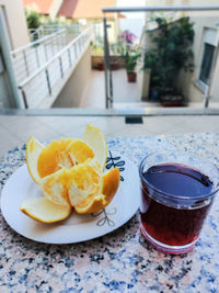 Close-up of breakfast on table