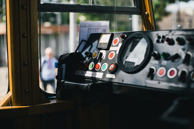 Close-up dashboard of old car