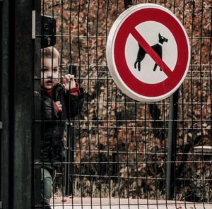 Warning sign on wall