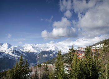 Scenic view of snowcapped mountains against sky