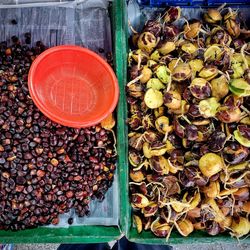High angle view of fruits for sale in market