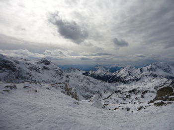 Snowcapped mountains with sky in background