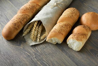 High angle view of bread on table