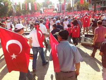 Crowd on sidewalk