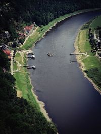 High angle view of river amidst trees