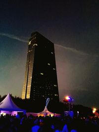 Low angle view of buildings at night