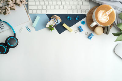 High angle view of coffee cup on table