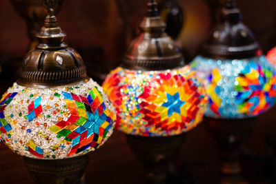 Close-up of multi colored candies for sale in market