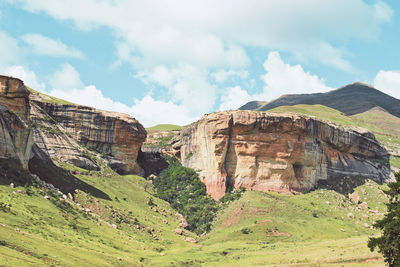 Panoramic view of landscape and mountains against sky