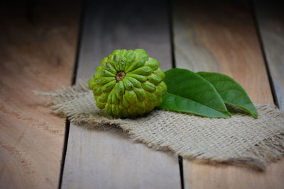 Close-up of green leaves on table