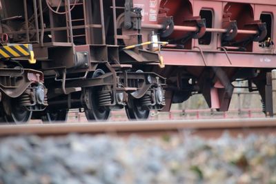 Surface level of steam train on railroad tracks