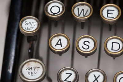 Close-up of keys on old typewriter