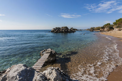 Scenic view of sea against blue sky