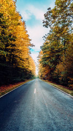 Road amidst trees against sky during autumn