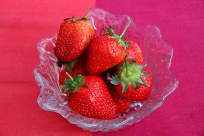 High angle view of strawberries