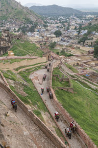 High angle view of people on mountain