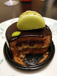 Close-up of cake in plate on table