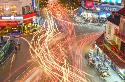 Light trails on city street at night