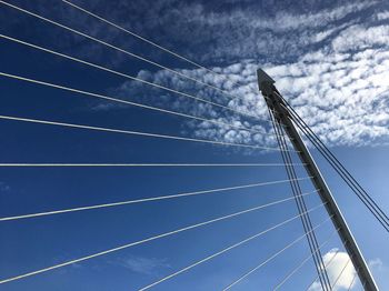 Low angle view of cables against blue sky