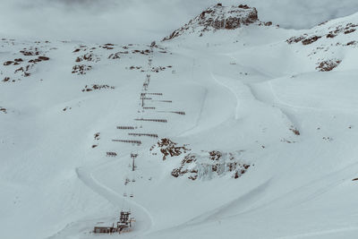 High angle view of snow covered land