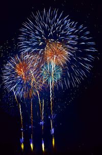 Low angle view of firework display at night