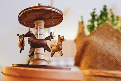 Close-up of wooden toy at home