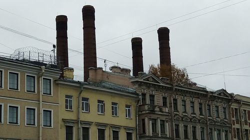 Low angle view of factory against sky