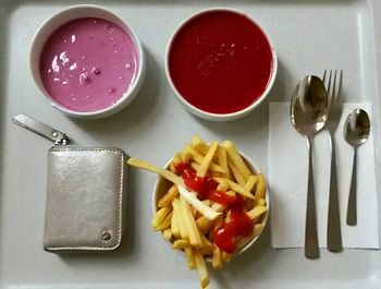 High angle view of food in plate