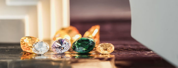 Close-up of christmas decorations on table