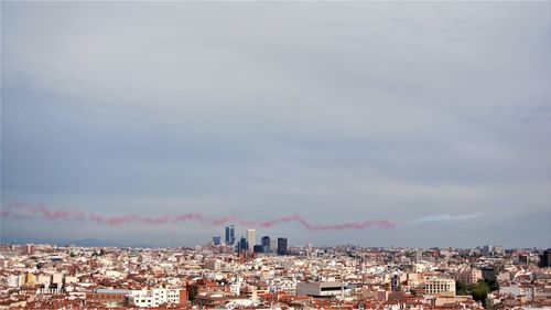 High angle shot of townscape against sky