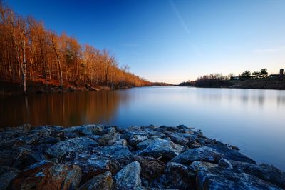 Scenic view of lake against sky