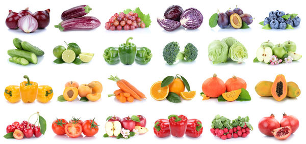 Various food on white background