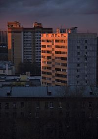 High angle view of buildings against sky