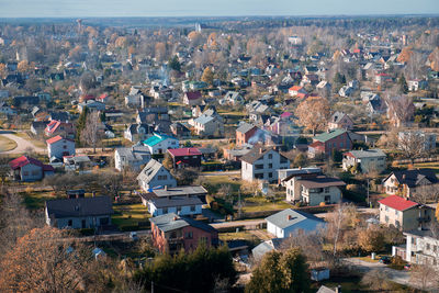 High angle view of townscape against sky