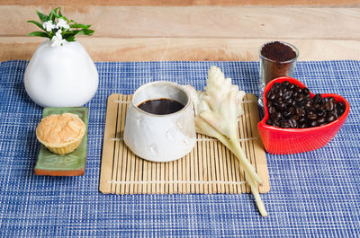 Close-up of food served on table